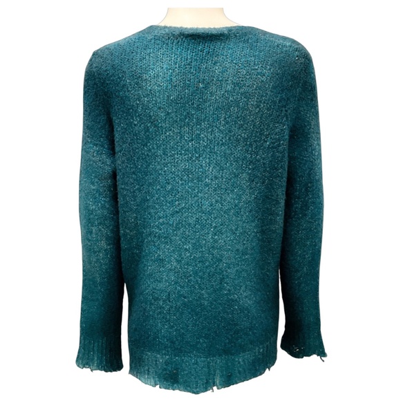 AVANT TOI TEAL DISTRESSED KNIT PULLOVER SWEATER - Picture 3 of 4